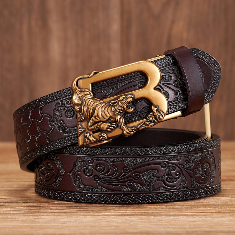 3.5CM Tiger Alloy Automatic Buckle Cowskin Leather Belt Quality Men Wasitbad Strap Genuine Leather Gift Bussiness Belt For Jeans - Image 4