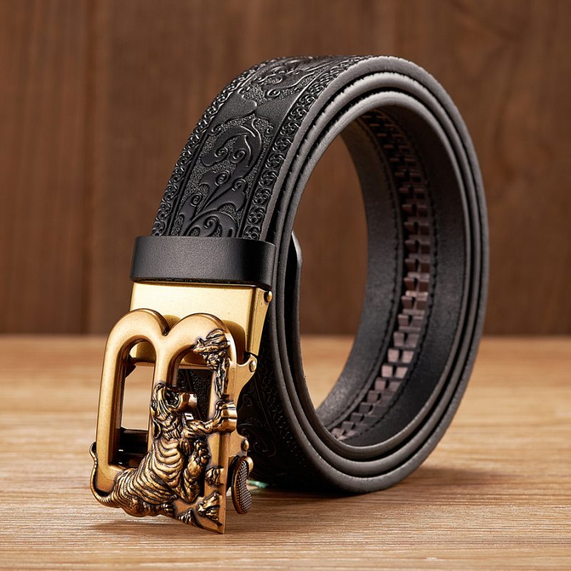 3.5CM Tiger Alloy Automatic Buckle Cowskin Leather Belt Quality Men Wasitbad Strap Genuine Leather Gift Bussiness Belt For Jeans - Image 5