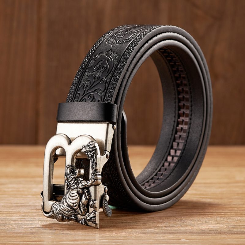 3.5CM Tiger Alloy Automatic Buckle Cowskin Leather Belt Quality Men Wasitbad Strap Genuine Leather Gift Bussiness Belt For Jeans - Image 6