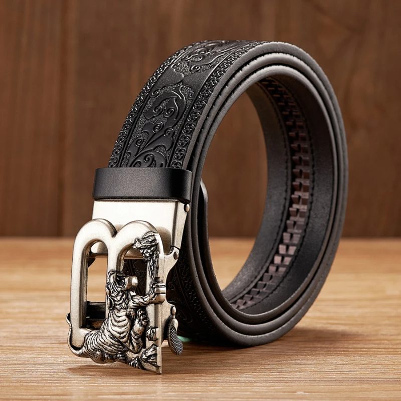 3.5CM Tiger Alloy Automatic Buckle Cowskin Leather Belt Quality Men Wasitbad Strap Genuine Leather Gift Bussiness Belt For Jeans - Image 7