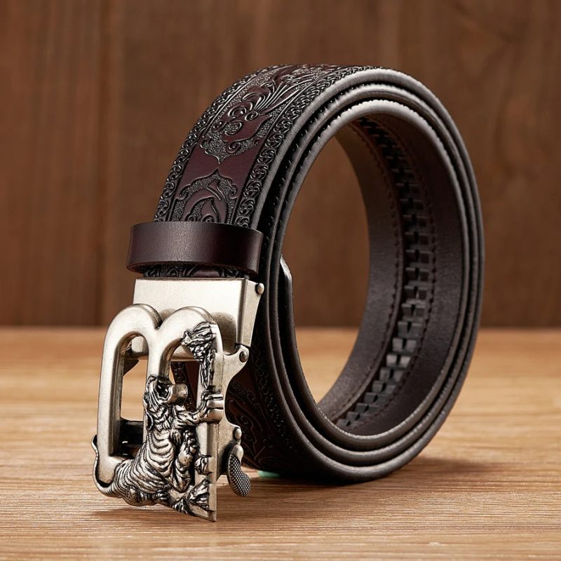 3.5CM Tiger Alloy Automatic Buckle Cowskin Leather Belt Quality Men Wasitbad Strap Genuine Leather Gift Bussiness Belt For Jeans - Image 8