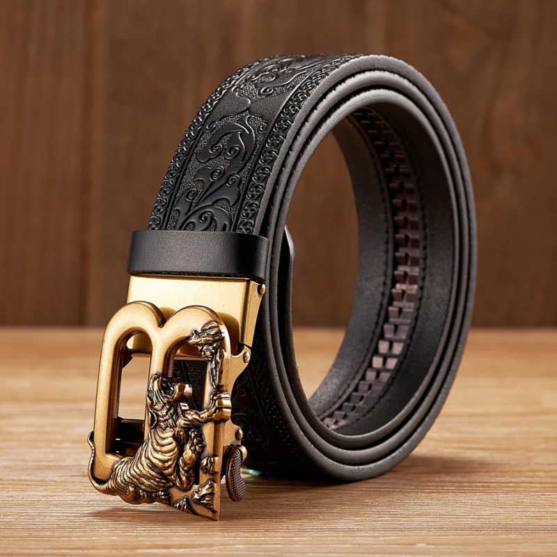 3.5CM Tiger Alloy Automatic Buckle Cowskin Leather Belt Quality Men Wasitbad Strap Genuine Leather Gift Bussiness Belt For Jeans - Image 9