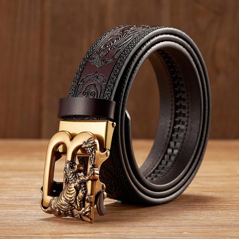 3.5CM Tiger Alloy Automatic Buckle Cowskin Leather Belt Quality Men Wasitbad Strap Genuine Leather Gift Bussiness Belt For Jeans - Image 10