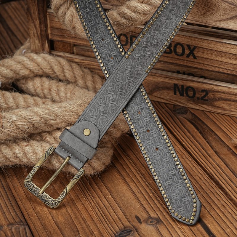 Men & Women-Western-Cowboy-PU Leather-Belts - Vintage horse Belt Floral Engraved Buckle Belt for Jeans - Image 8