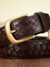 3.8cm Copper Buckle Designer Cowskin Real Genuine Leather Belts For Men Luxury Woven Cowboy Braided Male Strap for Jeans