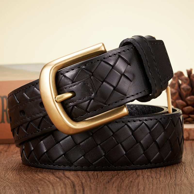 3.8cm Copper Buckle Designer Cowskin Real Genuine Leather Belts For Men Luxury Woven Cowboy Braided Male Strap for Jeans - Image 2