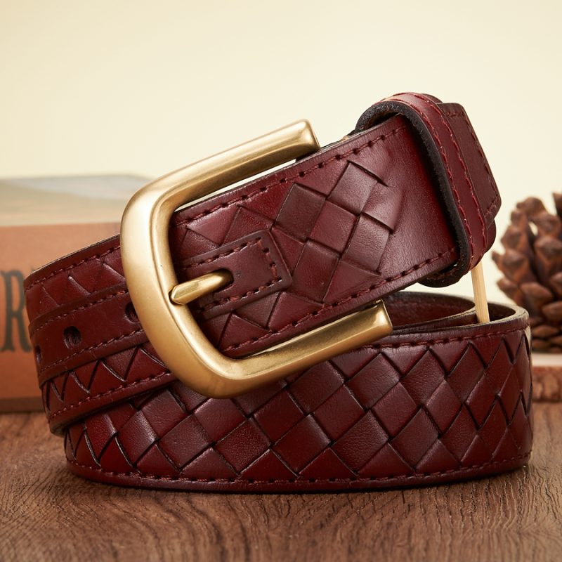 3.8cm Copper Buckle Designer Cowskin Real Genuine Leather Belts For Men Luxury Woven Cowboy Braided Male Strap for Jeans - Image 3