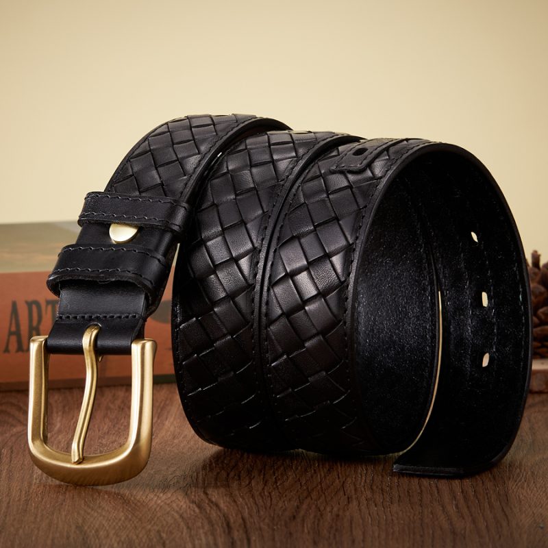 3.8cm Copper Buckle Designer Cowskin Real Genuine Leather Belts For Men Luxury Woven Cowboy Braided Male Strap for Jeans - Image 5