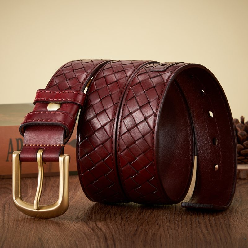 3.8cm Copper Buckle Designer Cowskin Real Genuine Leather Belts For Men Luxury Woven Cowboy Braided Male Strap for Jeans - Image 6