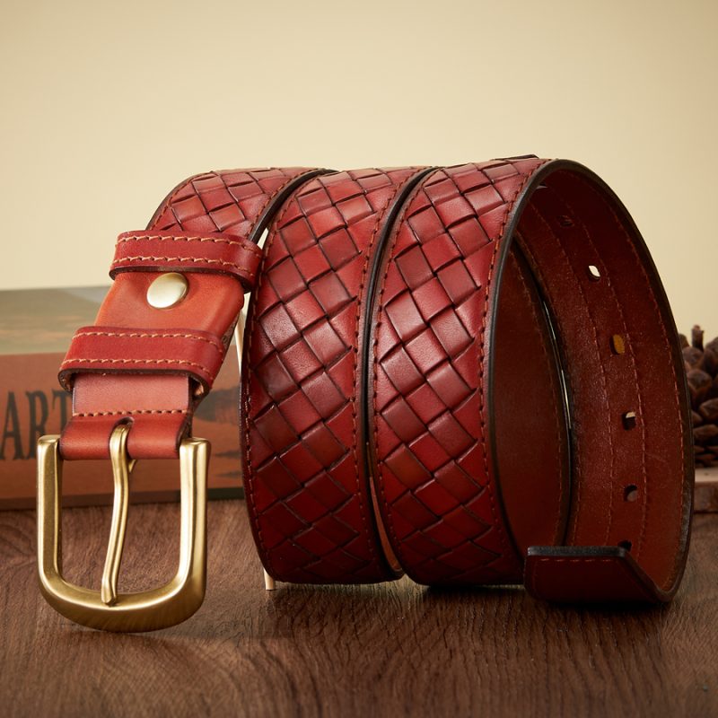 3.8cm Copper Buckle Designer Cowskin Real Genuine Leather Belts For Men Luxury Woven Cowboy Braided Male Strap for Jeans - Image 7