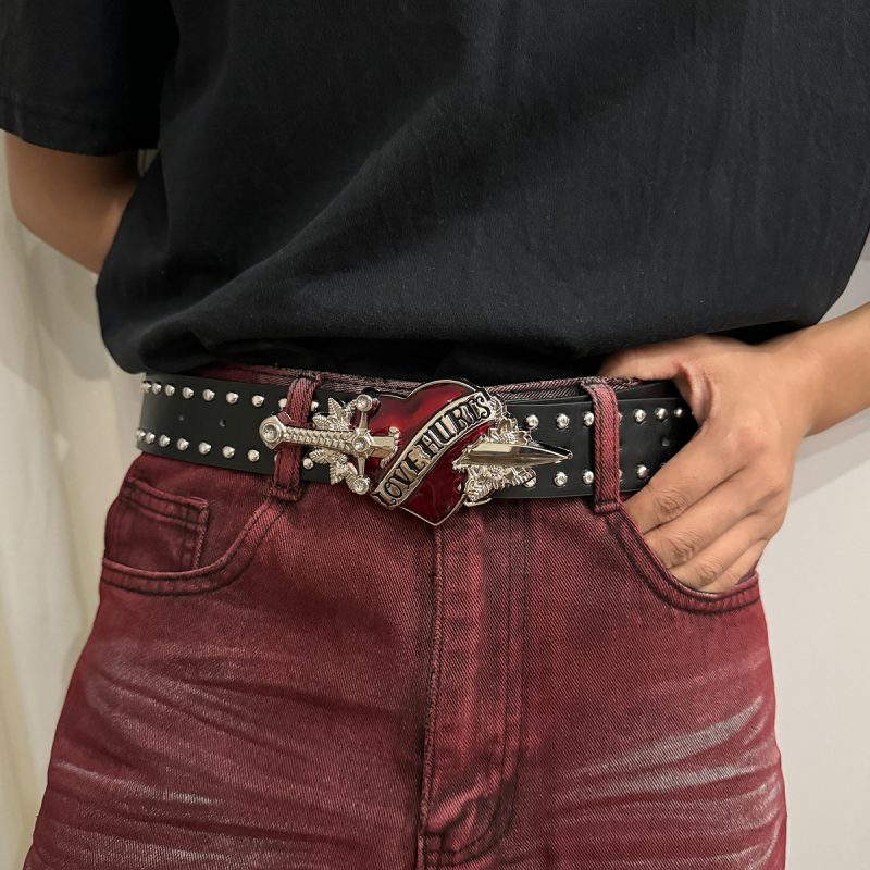 Unisex Jeans Belt sword red heart Goth Y2k Fashion Belts For Women High Quality Luxury Brand Rivet Punk Accessory Men Waistband - Image 2