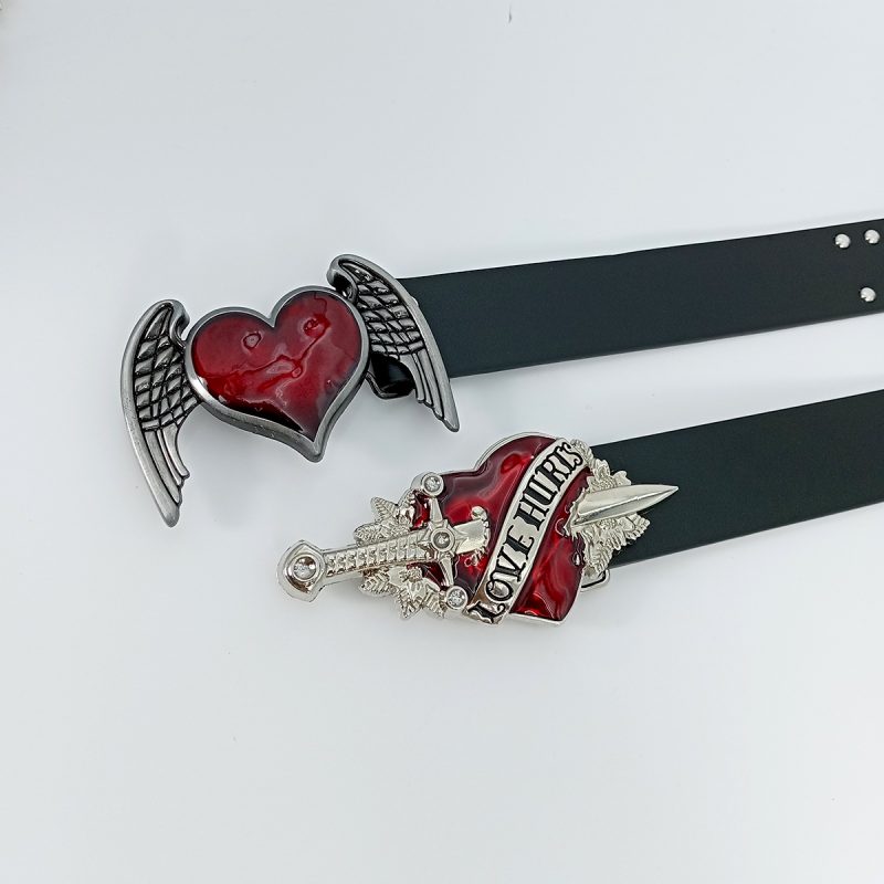 Unisex Jeans Belt sword red heart Goth Y2k Fashion Belts For Women High Quality Luxury Brand Rivet Punk Accessory Men Waistband - Image 4