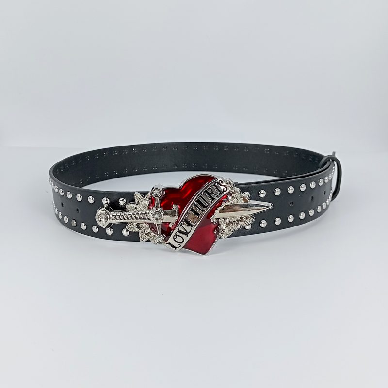 Unisex Jeans Belt sword red heart Goth Y2k Fashion Belts For Women High Quality Luxury Brand Rivet Punk Accessory Men Waistband - Image 5