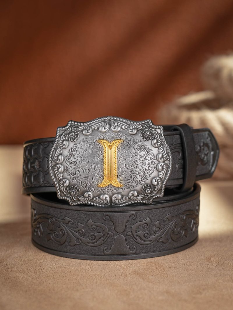 Western Cowboy PU Leather Belt - Men Waist Strap Bull Decoration Floral Engraved for Jeans - Image 7