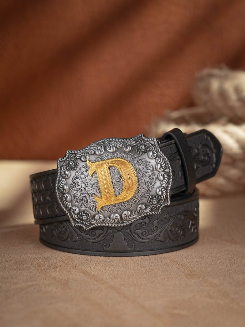 Western Cowboy PU Leather Belt - Men Waist Strap Bull Decoration Floral Engraved for Jeans - Image 9