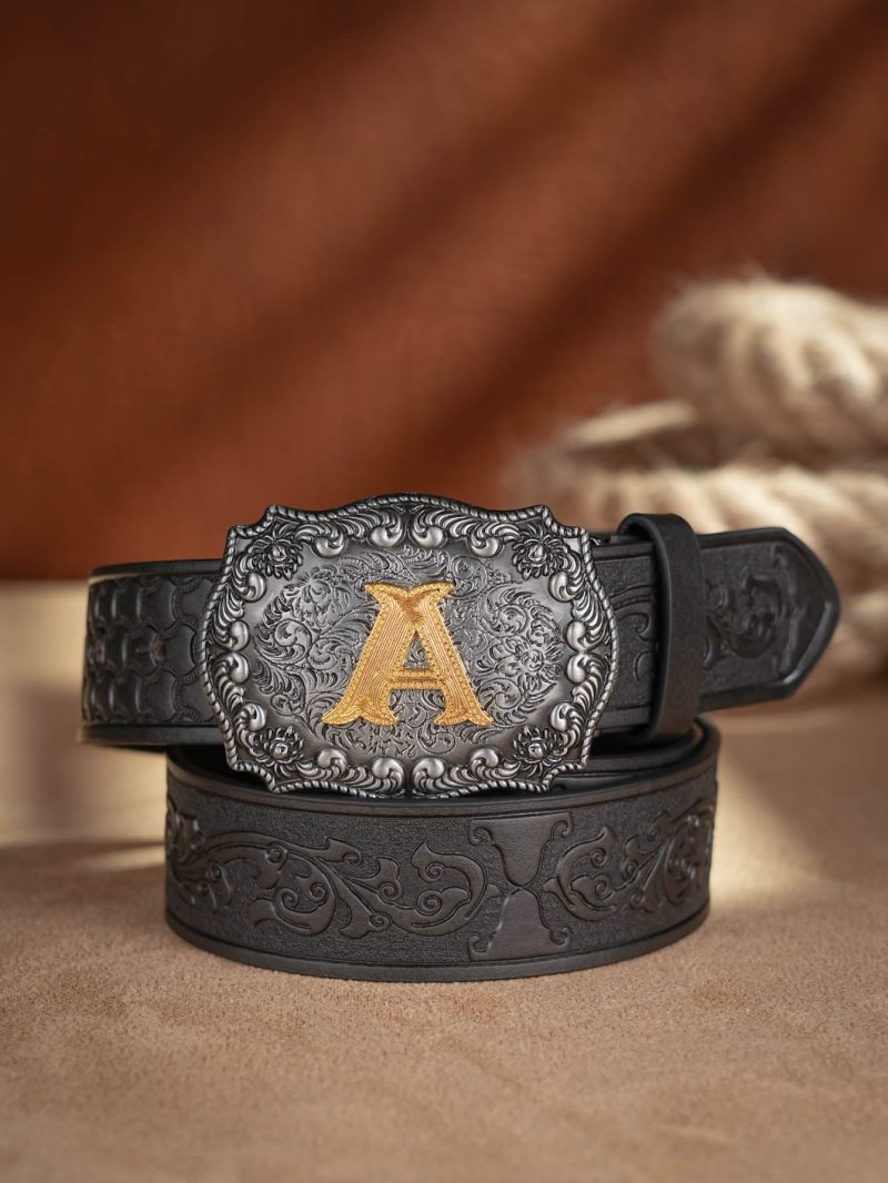 Western Cowboy PU Leather Belt - Men Waist Strap Bull Decoration Floral Engraved for Jeans - Image 12
