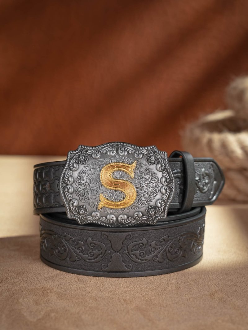 Western Cowboy PU Leather Belt - Men Waist Strap Bull Decoration Floral Engraved for Jeans - Image 14