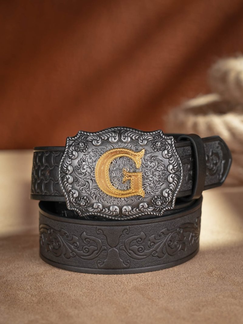 Western Cowboy PU Leather Belt - Men Waist Strap Bull Decoration Floral Engraved for Jeans - Image 16