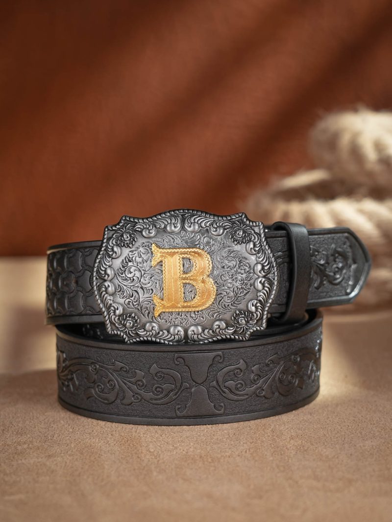 Western Cowboy PU Leather Belt - Men Waist Strap Bull Decoration Floral Engraved for Jeans - Image 18