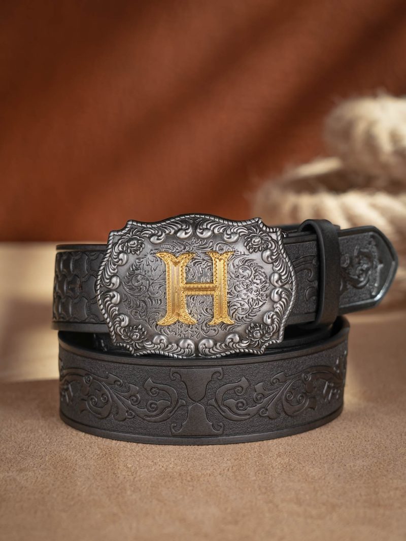 Western Cowboy PU Leather Belt - Men Waist Strap Bull Decoration Floral Engraved for Jeans - Image 19