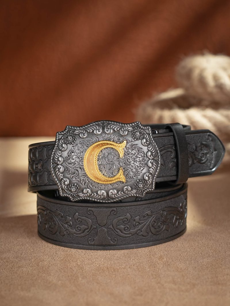 Western Cowboy PU Leather Belt - Men Waist Strap Bull Decoration Floral Engraved for Jeans - Image 20