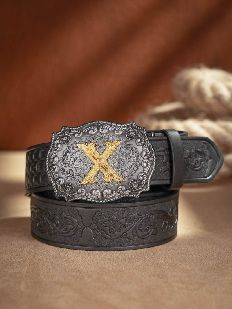 Western Cowboy PU Leather Belt - Men Waist Strap Bull Decoration Floral Engraved for Jeans - Image 25
