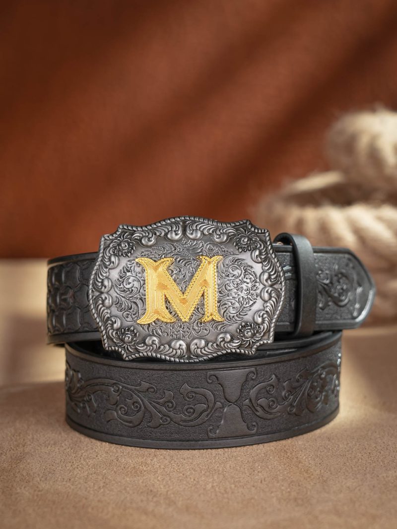 Western Cowboy PU Leather Belt - Men Waist Strap Bull Decoration Floral Engraved for Jeans - Image 26
