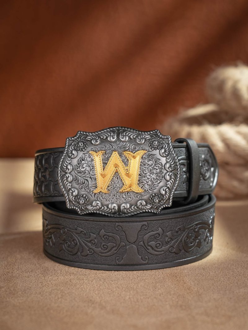 Western Cowboy PU Leather Belt - Men Waist Strap Bull Decoration Floral Engraved for Jeans - Image 27