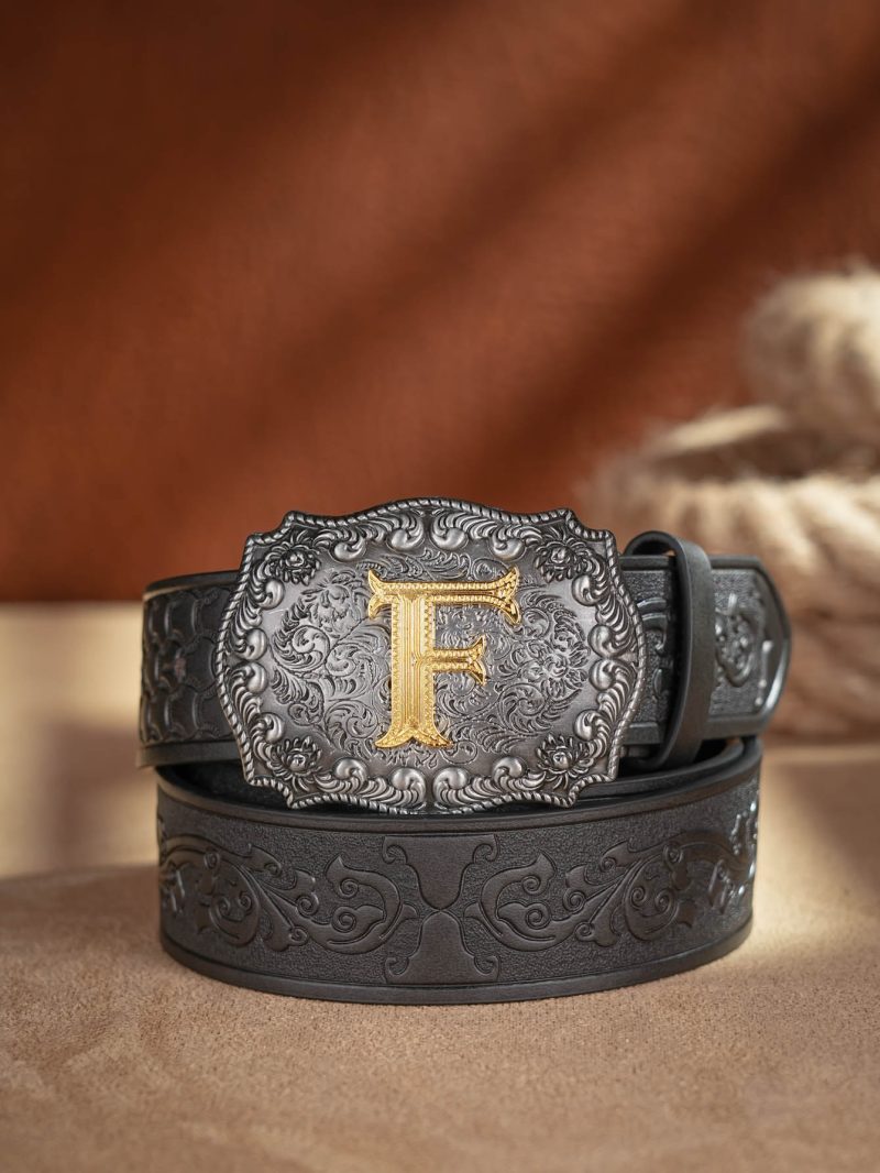Western Cowboy PU Leather Belt - Men Waist Strap Bull Decoration Floral Engraved for Jeans - Image 28