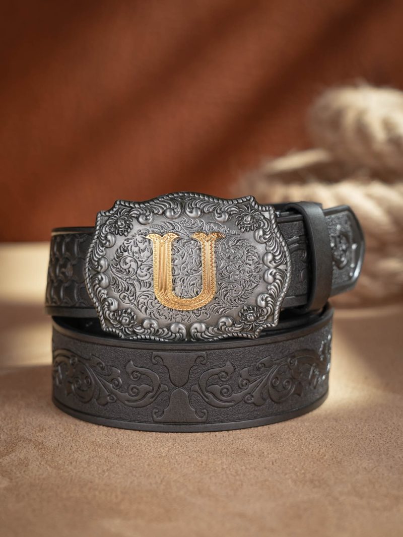 Western Cowboy PU Leather Belt - Men Waist Strap Bull Decoration Floral Engraved for Jeans - Image 29