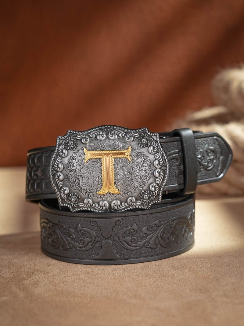 Western Cowboy PU Leather Belt - Men Waist Strap Bull Decoration Floral Engraved for Jeans - Image 30