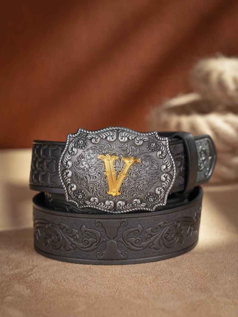 Western Cowboy PU Leather Belt - Men Waist Strap Bull Decoration Floral Engraved for Jeans - Image 31