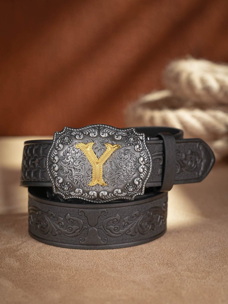 Western Cowboy PU Leather Belt - Men Waist Strap Bull Decoration Floral Engraved for Jeans - Image 32