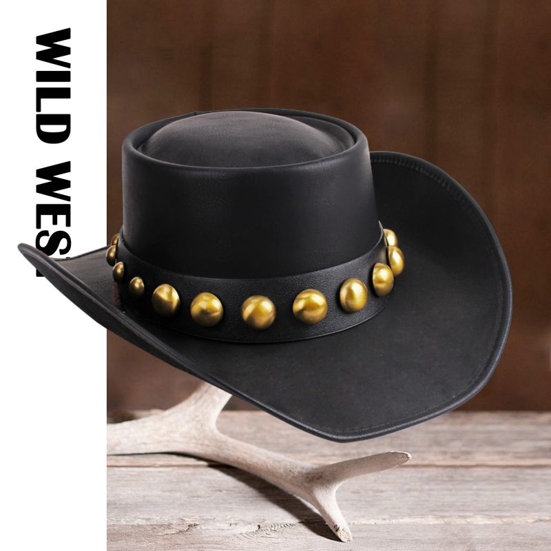 Black Leather Sombrero hombres Western Cowboy Hat Men's Gentleman Godfather Hat PU Material Panama Cowboy Hat Jazz Hat - Image 12