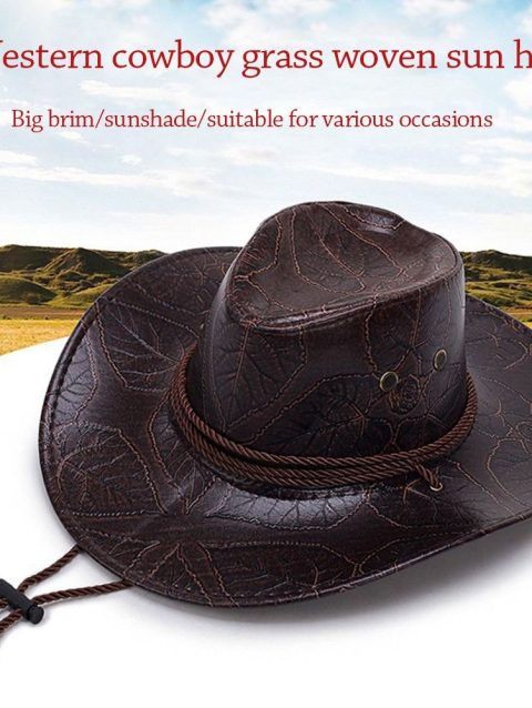 Cowboy Knight Hat Western Sun Hats Women Men Leather Caps Gentleman Jazz Vintage Cap Large Grassland Summer Autumn Visors