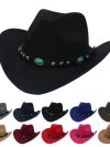 Classic Classic Cowboy Hat with Studded Pinched Decorative Bands Wide Brim Western Cowgirl Hat Cropped Jazz Hat for Women & Men