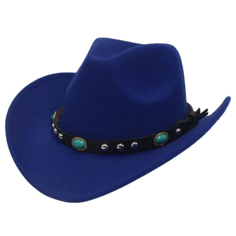 Classic Classic Cowboy Hat with Studded Pinched Decorative Bands Wide Brim Western Cowgirl Hat Cropped Jazz Hat for Women & Men - Image 2