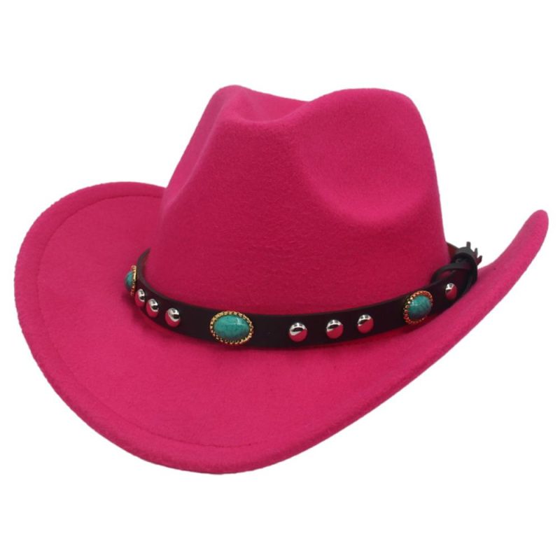 Classic Classic Cowboy Hat with Studded Pinched Decorative Bands Wide Brim Western Cowgirl Hat Cropped Jazz Hat for Women & Men - Image 3