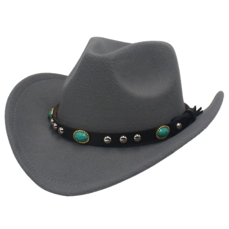 Classic Classic Cowboy Hat with Studded Pinched Decorative Bands Wide Brim Western Cowgirl Hat Cropped Jazz Hat for Women & Men - Image 4
