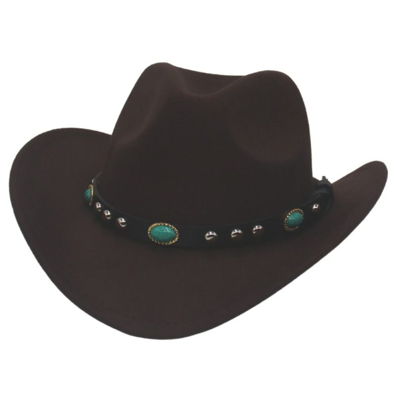 Classic Classic Cowboy Hat with Studded Pinched Decorative Bands Wide Brim Western Cowgirl Hat Cropped Jazz Hat for Women & Men - Image 5