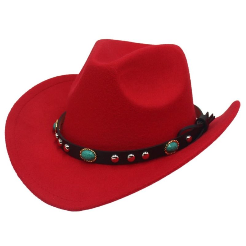 Classic Classic Cowboy Hat with Studded Pinched Decorative Bands Wide Brim Western Cowgirl Hat Cropped Jazz Hat for Women & Men - Image 7