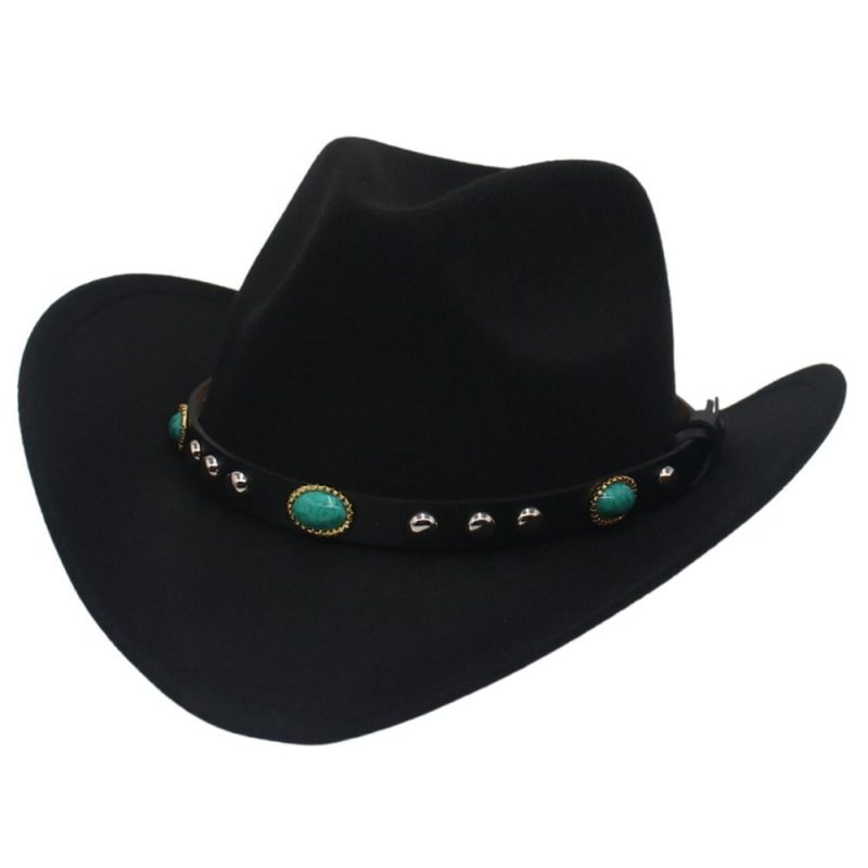 Classic Classic Cowboy Hat with Studded Pinched Decorative Bands Wide Brim Western Cowgirl Hat Cropped Jazz Hat for Women & Men - Image 8