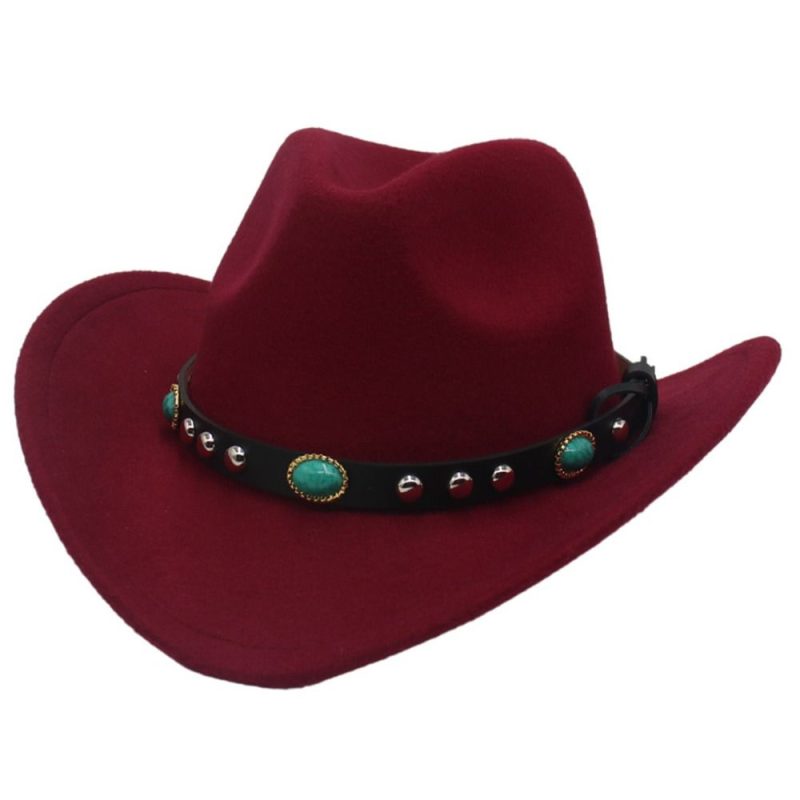 Classic Classic Cowboy Hat with Studded Pinched Decorative Bands Wide Brim Western Cowgirl Hat Cropped Jazz Hat for Women & Men - Image 9