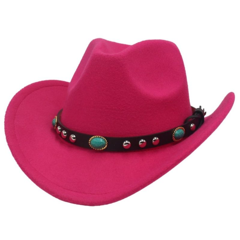 Classic Classic Cowboy Hat with Studded Pinched Decorative Bands Wide Brim Western Cowgirl Hat Cropped Jazz Hat for Women & Men - Image 10