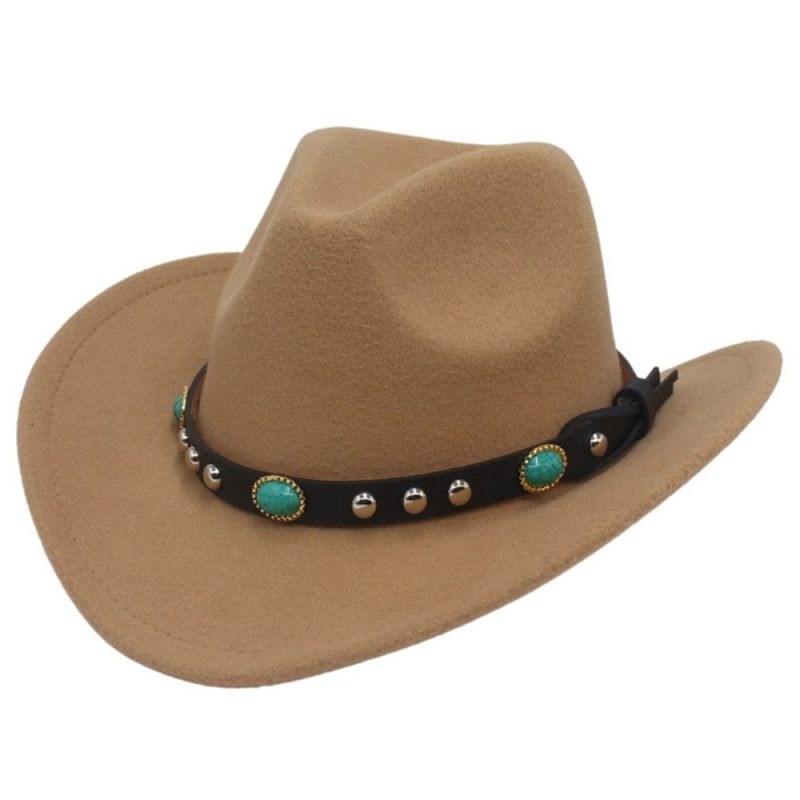 Classic Classic Cowboy Hat with Studded Pinched Decorative Bands Wide Brim Western Cowgirl Hat Cropped Jazz Hat for Women & Men - Image 11