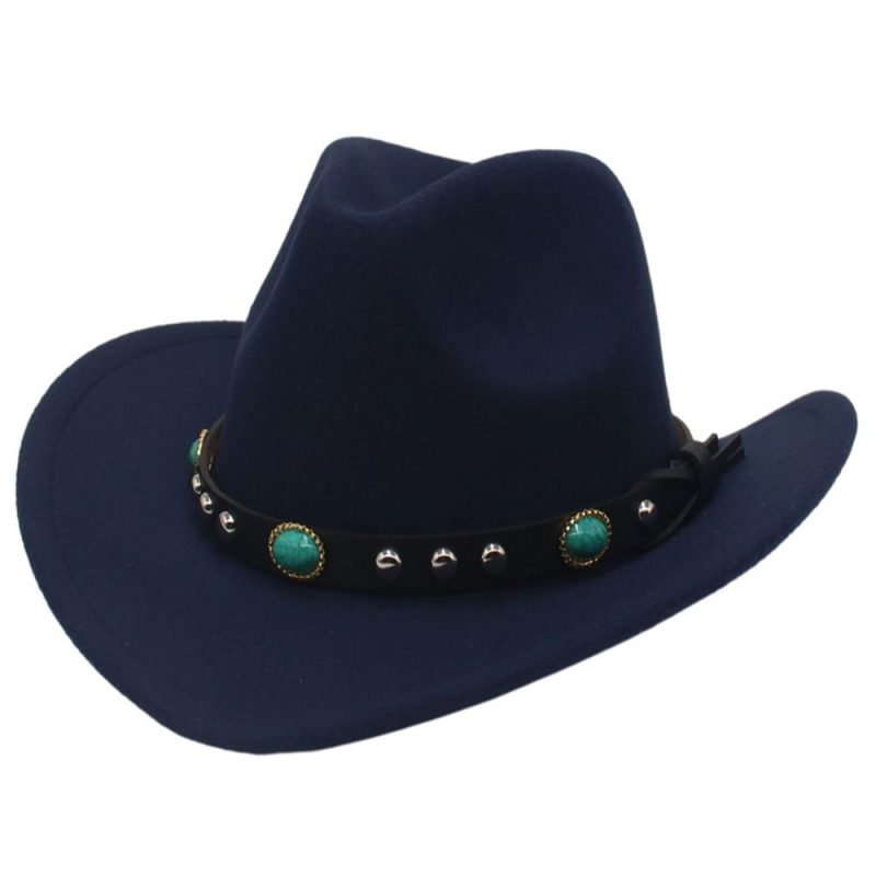 Classic Classic Cowboy Hat with Studded Pinched Decorative Bands Wide Brim Western Cowgirl Hat Cropped Jazz Hat for Women & Men - Image 12