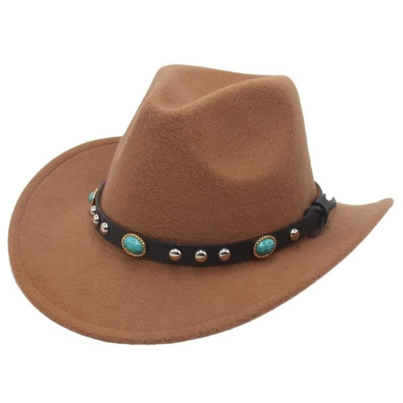 Classic Classic Cowboy Hat with Studded Pinched Decorative Bands Wide Brim Western Cowgirl Hat Cropped Jazz Hat for Women & Men - Image 13