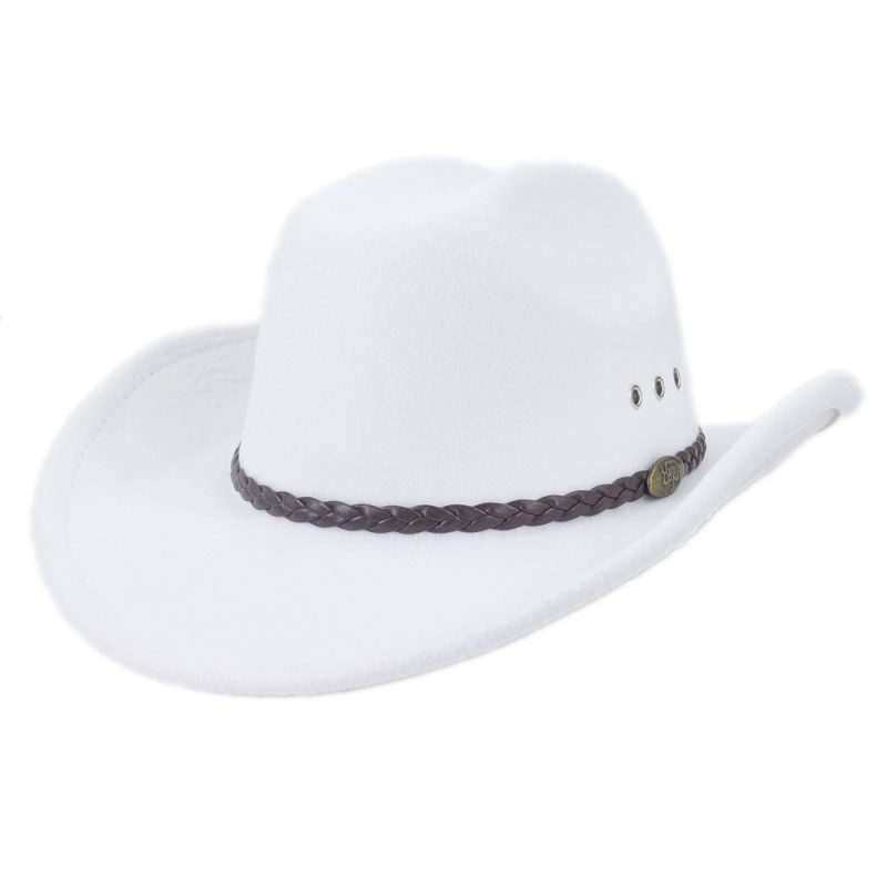 Vintage Western White Cowboy Hat Women Men Ethnic Style Felt Fedora Hat Gentleman Lady Jazz Cowgirl Church Sombrero Hombre Caps