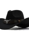 Western Cowboy Hat 4 Sizes Black Woolen Jazz Top Hat Men Ethnic Style Cow Head Ribbon Felt Cap Women Children Riding Fedora Hat