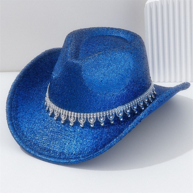 A Lady Western cowboy hat with Rhinestone ribbons sparkled silver jazz hat of all seasons for men to party in retro felt hats - Image 3